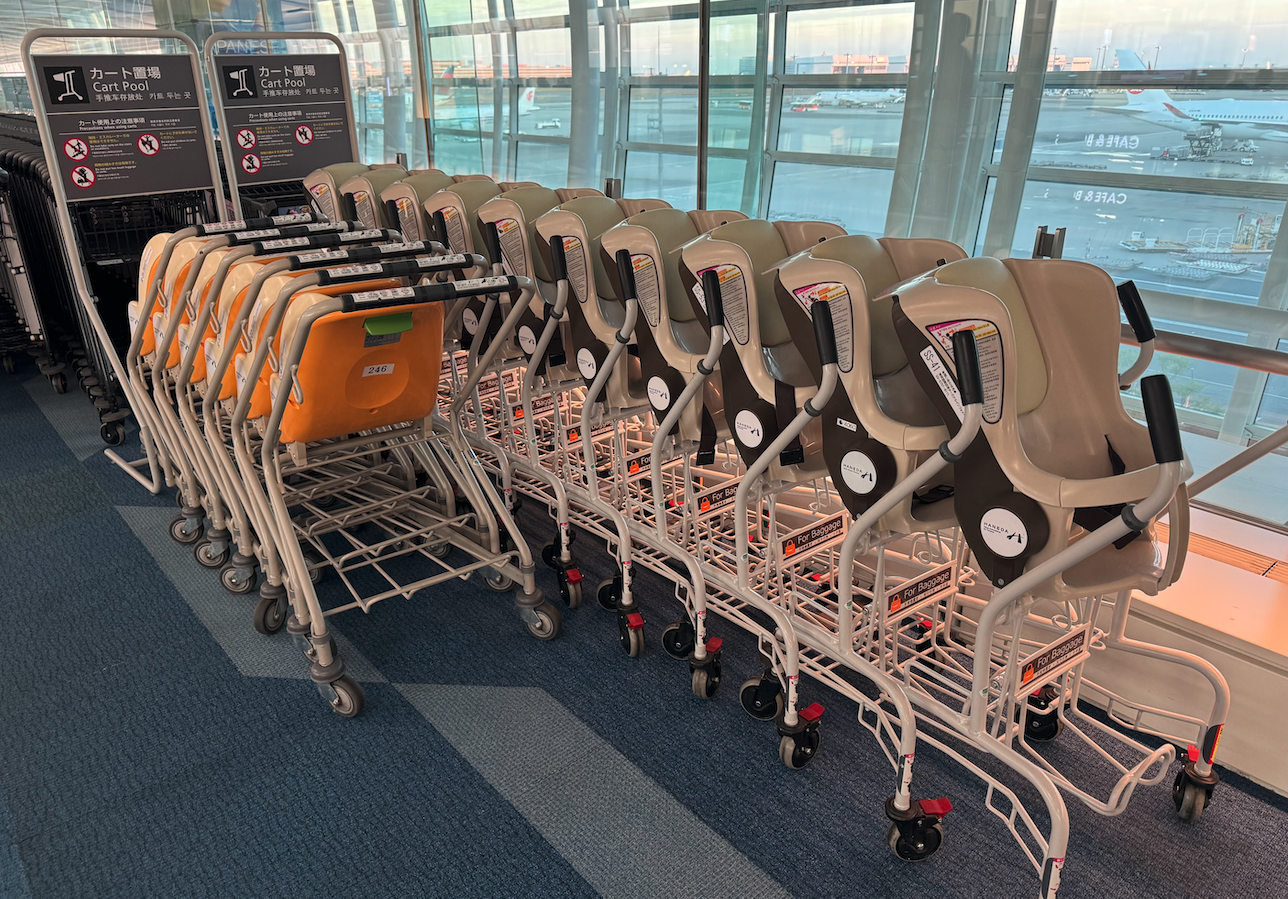 GoodToGoFamily stroller-carts stacked and ready for deployment at MSP